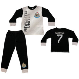 Personalised Newcastle United FC boys' long sleeve pyjamas set showing back of top